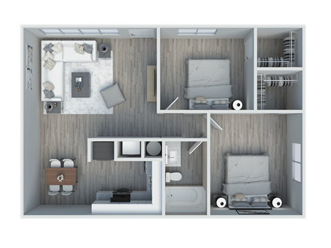 Floor plan for 2 beds, 1 bath, 830 sqft